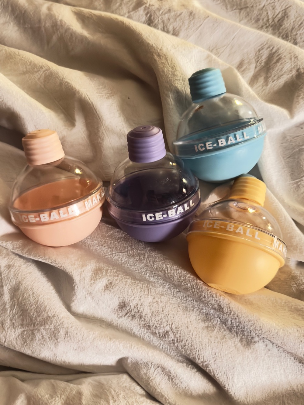 ICE-BALL Spherical Ice Mold Set - Pastel Blue, Lavender, Peach, Yellow